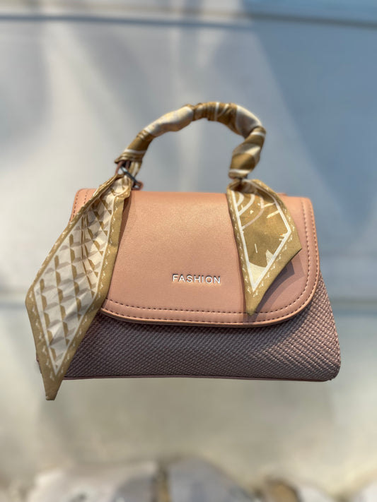 Elegant Pink Faux Leather Top Handle Bag with Scarf Accent - Perfect for a Fashionable Look 02