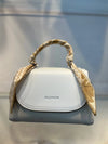 Elegant Light White Faux Leather Top Handle Bag with Scarf Accent - Perfect for a Fashionable Look 02