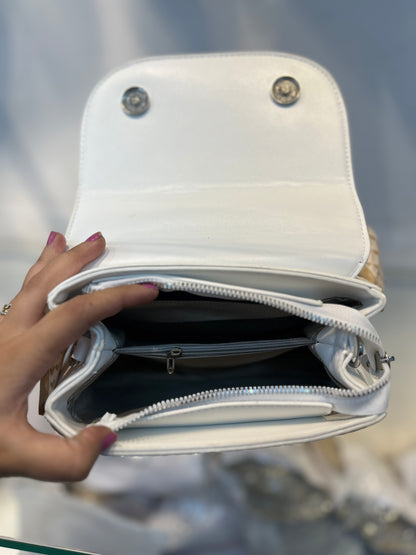 Elegant Light White Faux Leather Top Handle Bag with Scarf Accent - Perfect for a Fashionable Look 02