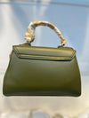 Elegant Green Faux Leather Top Handle Bag with Scarf Accent - Perfect for a Fashionable Look 02