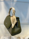Elegant Green Faux Leather Top Handle Bag with Scarf Accent - Perfect for a Fashionable Look 02