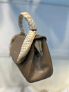 Elegant Brown Faux Leather Top Handle Bag with Scarf Accent - Perfect for a Fashionable Look 02