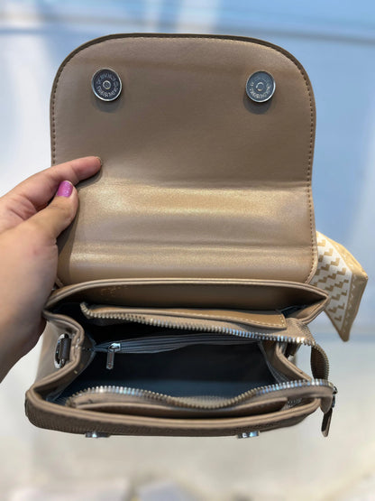 Elegant Brown Faux Leather Top Handle Bag with Scarf Accent - Perfect for a Fashionable Look 02