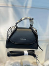 Elegant Black Faux Leather Top Handle Bag with Scarf Accent - Perfect for a Fashionable Look 02