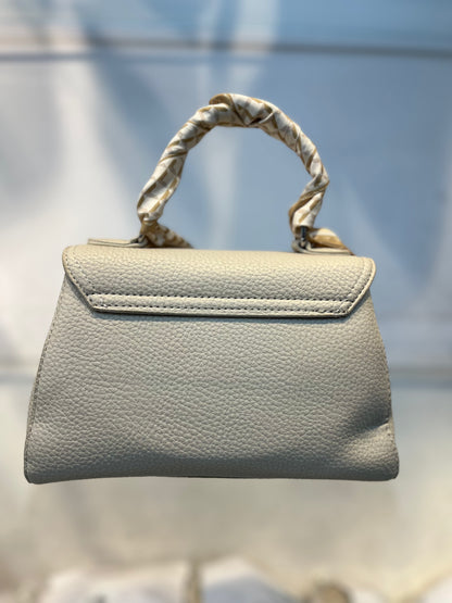 Elegant  Faux White Leather Top Handle Bag with Scarf Accent - Perfect for a Fashionable Look