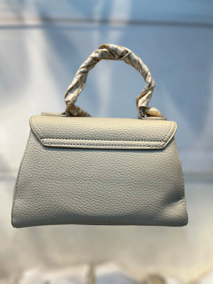 Elegant  Faux White Leather Top Handle Bag with Scarf Accent - Perfect for a Fashionable Look