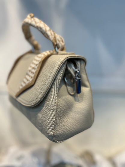 Elegant  Faux White Leather Top Handle Bag with Scarf Accent - Perfect for a Fashionable Look