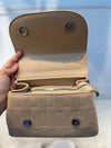 Elegant Light Khakhi Faux Leather Top Handle Bag with Scarf Accent - Perfect for a Fashionable Look