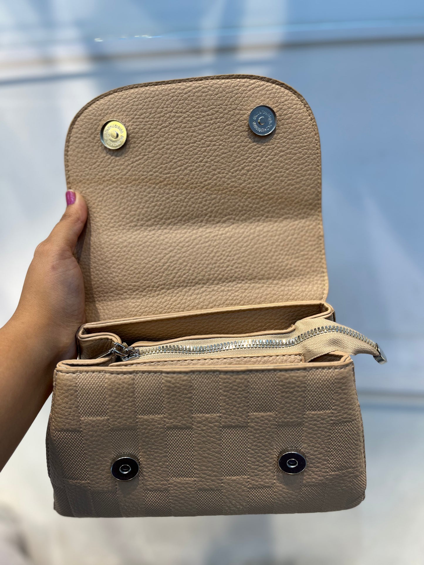 Elegant Light Khakhi Faux Leather Top Handle Bag with Scarf Accent - Perfect for a Fashionable Look