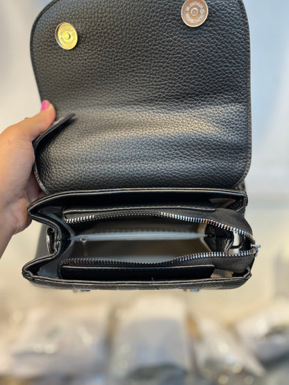 Elegant Black Faux Leather Top Handle Bag with Scarf Accent - Perfect for a Fashionable Look