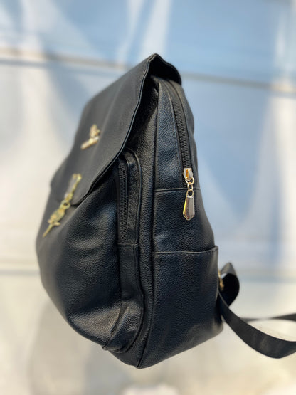 Elegant Faux Leather Women's Backpack with Charms