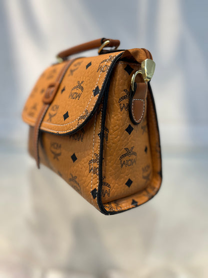 Orange Faux Leather One-Strap Handbag with Sling
