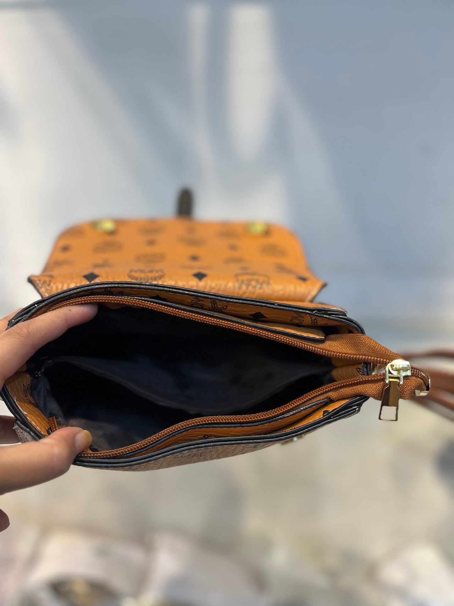 Orange Faux Leather One-Strap Handbag with Sling