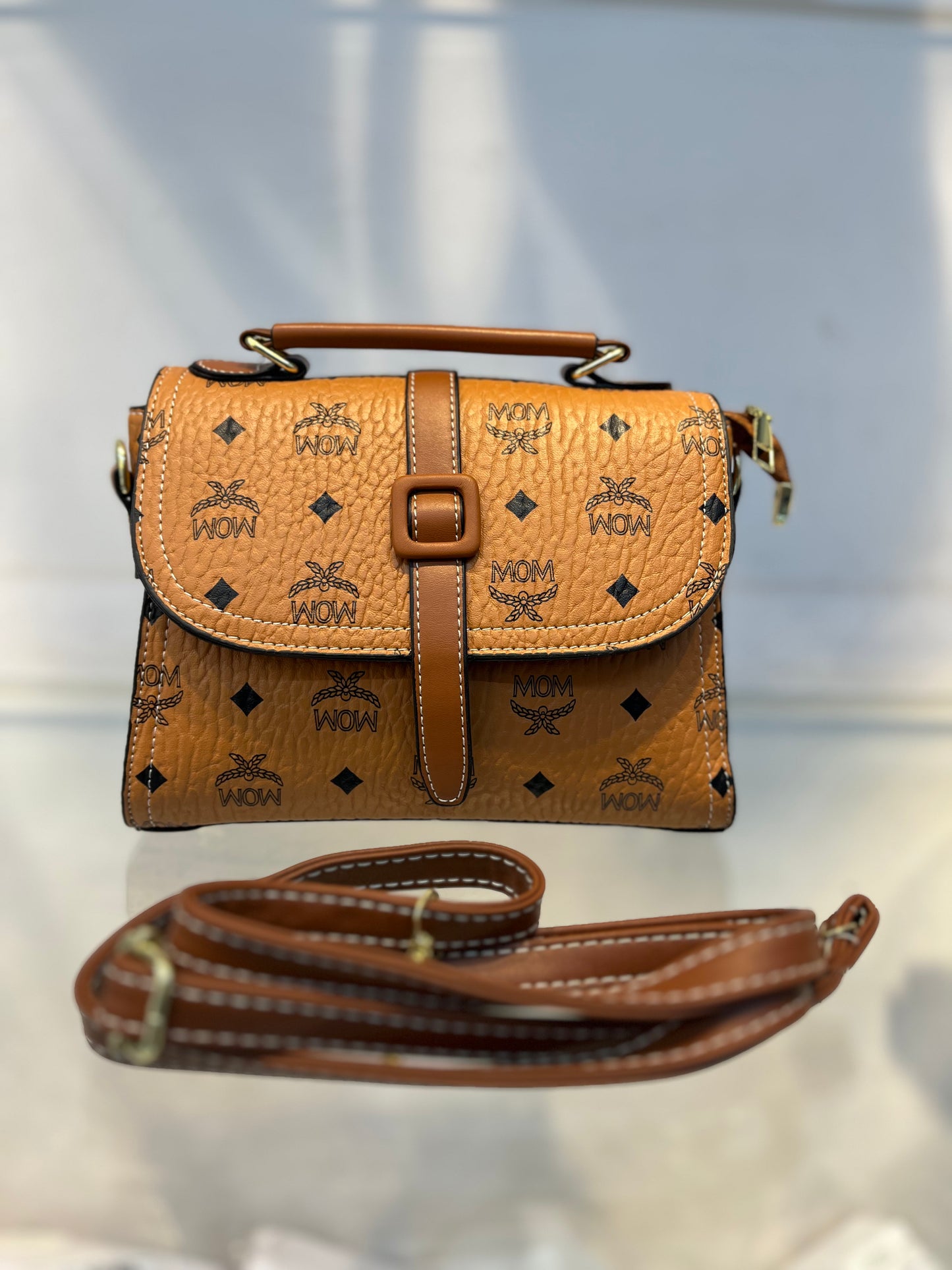 Orange Faux Leather One-Strap Handbag with Sling