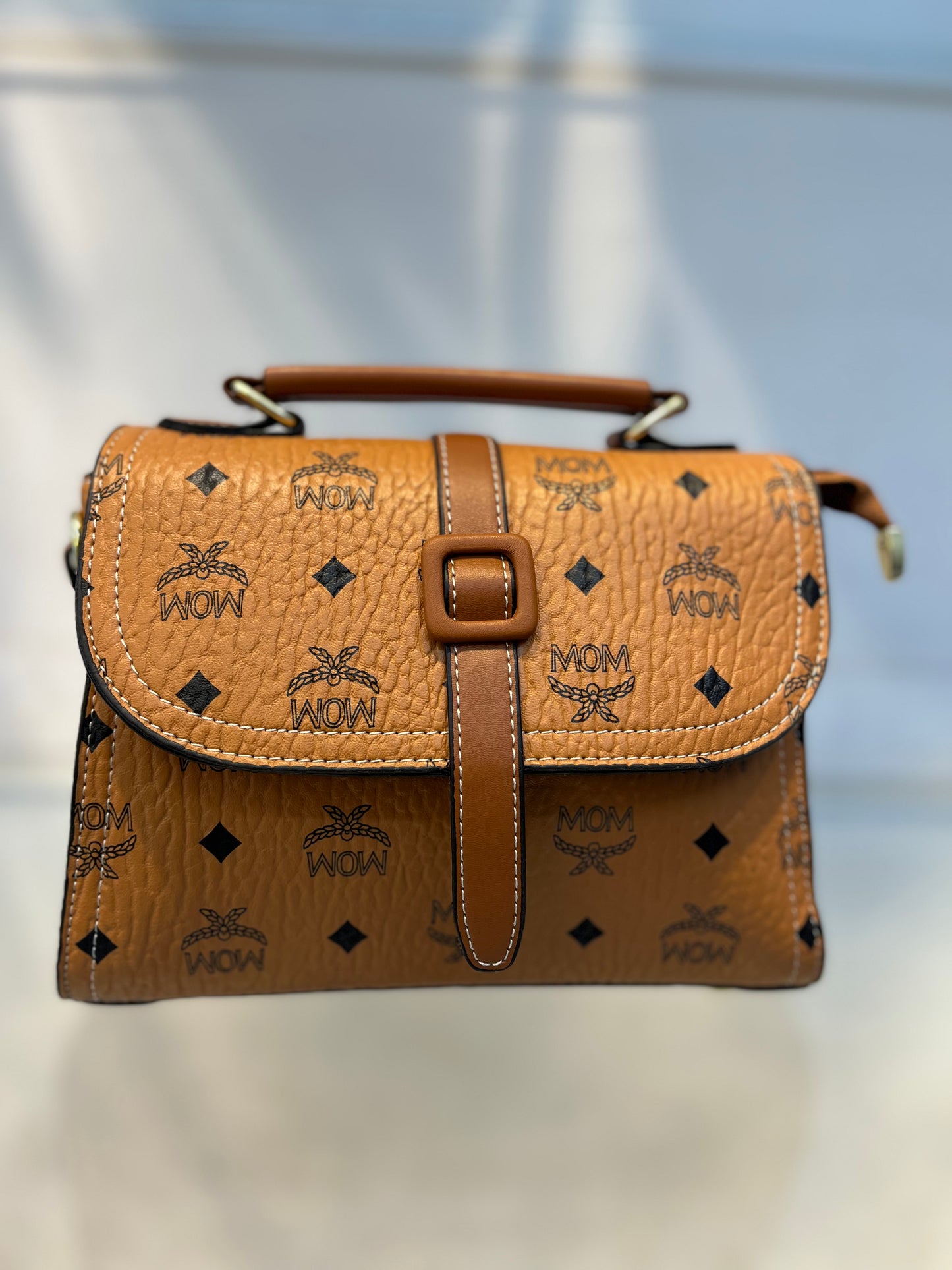 Orange Faux Leather One-Strap Handbag with Sling