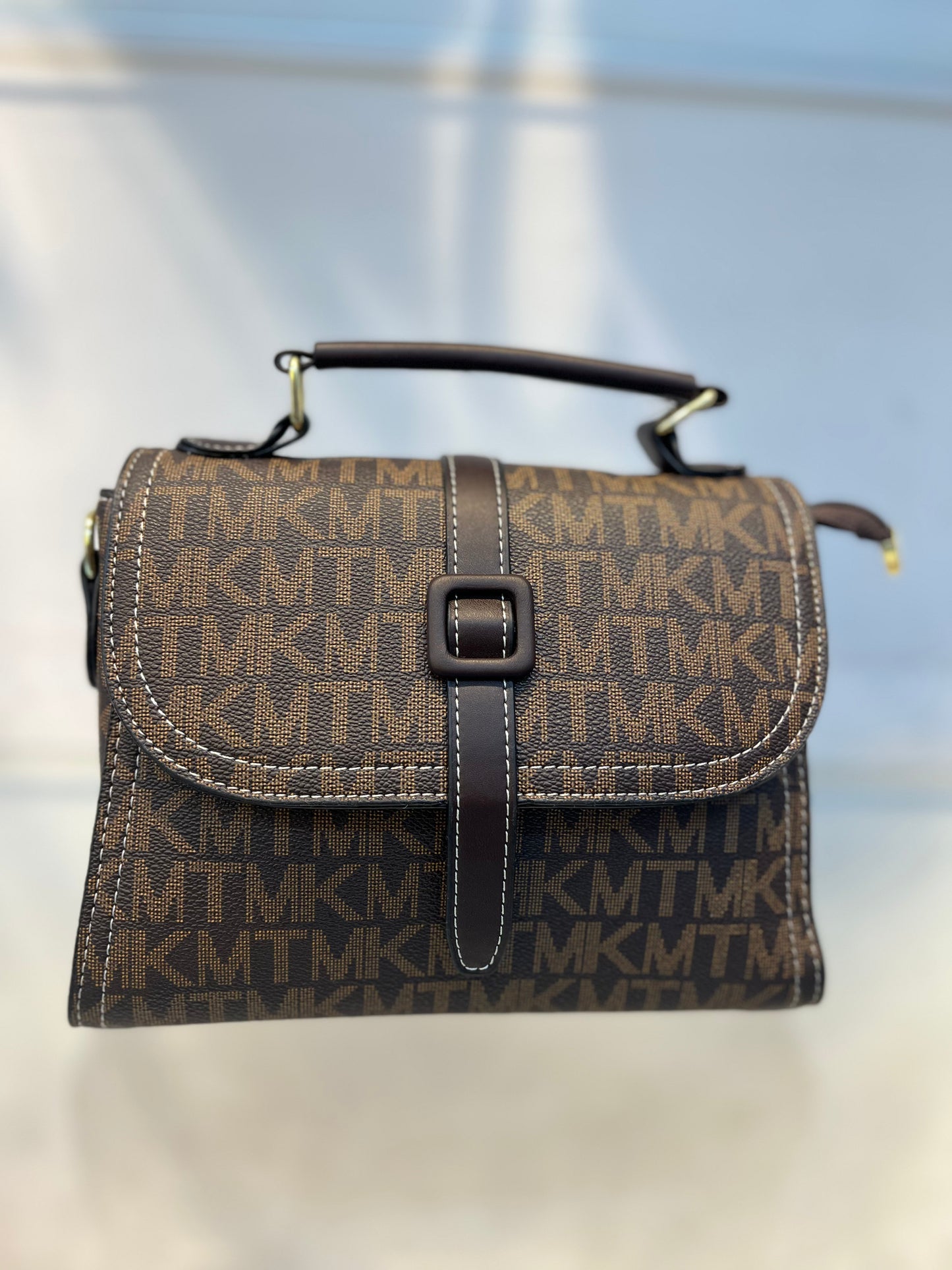 Brown MK Faux Leather One-Strap Handbag with Sling