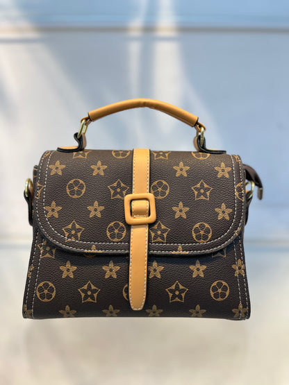 Brown LV Pattern Faux Leather One-Strap Handbag with Sling
