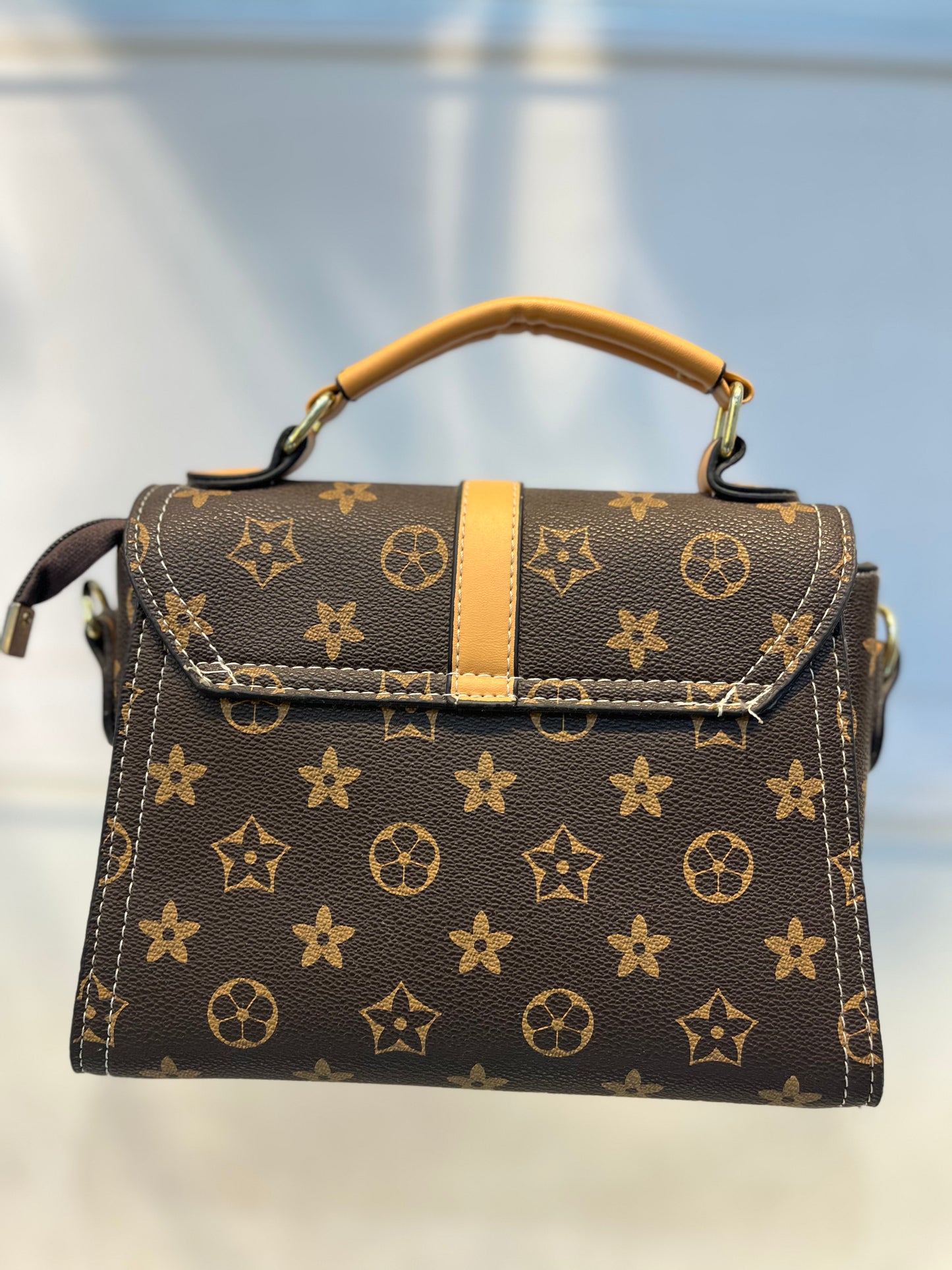 Brown LV Pattern Faux Leather One-Strap Handbag with Sling