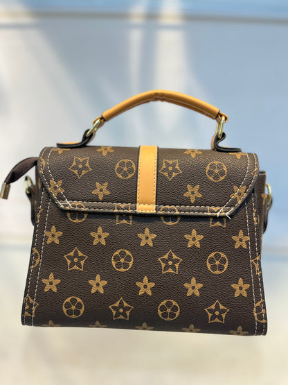 Brown LV Pattern Faux Leather One-Strap Handbag with Sling