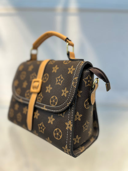 Brown LV Pattern Faux Leather One-Strap Handbag with Sling