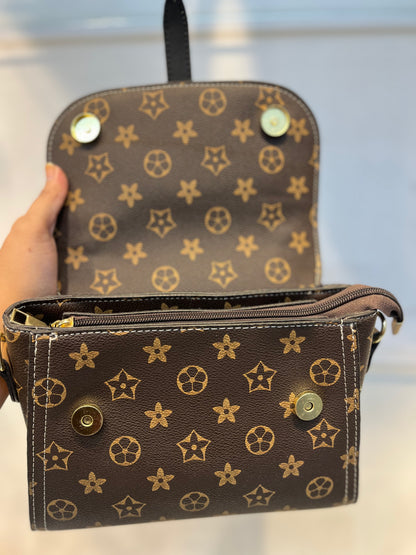 Brown LV Pattern Faux Leather One-Strap Handbag with Sling