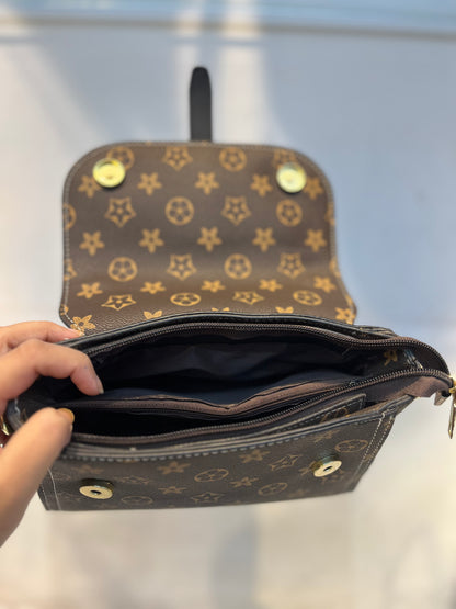 Brown LV Pattern Faux Leather One-Strap Handbag with Sling