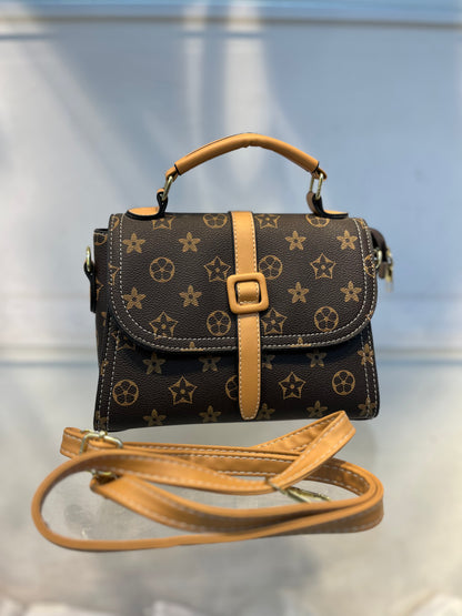 Brown LV Pattern Faux Leather One-Strap Handbag with Sling