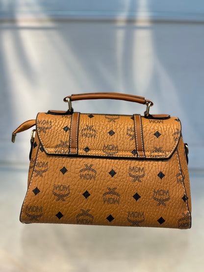 Orange LV Pattern Faux Leather Handbag with Two Strips & Sling
