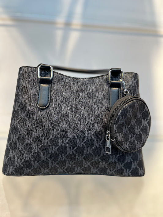 Black Faux Leather Baguette Handbag with Sling, 3 Compartments & Coin Pouch