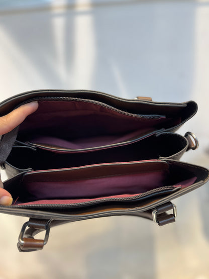 Black Faux Leather Baguette Handbag with Sling, 3 Compartments & Coin Pouch