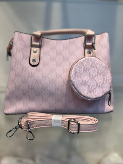Pink Faux Leather Baguette Handbag with Sling, 3 Compartments & Coin Pouch