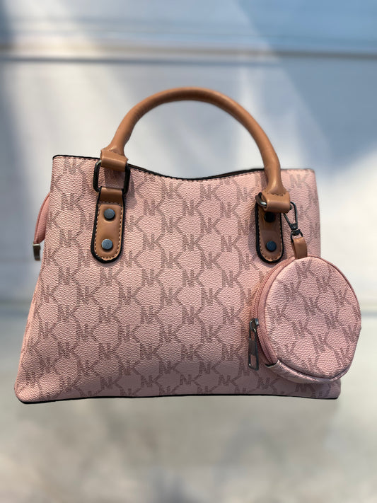Peach Faux Leather Baguette Handbag with Sling, 3 Compartments & Coin Pouch