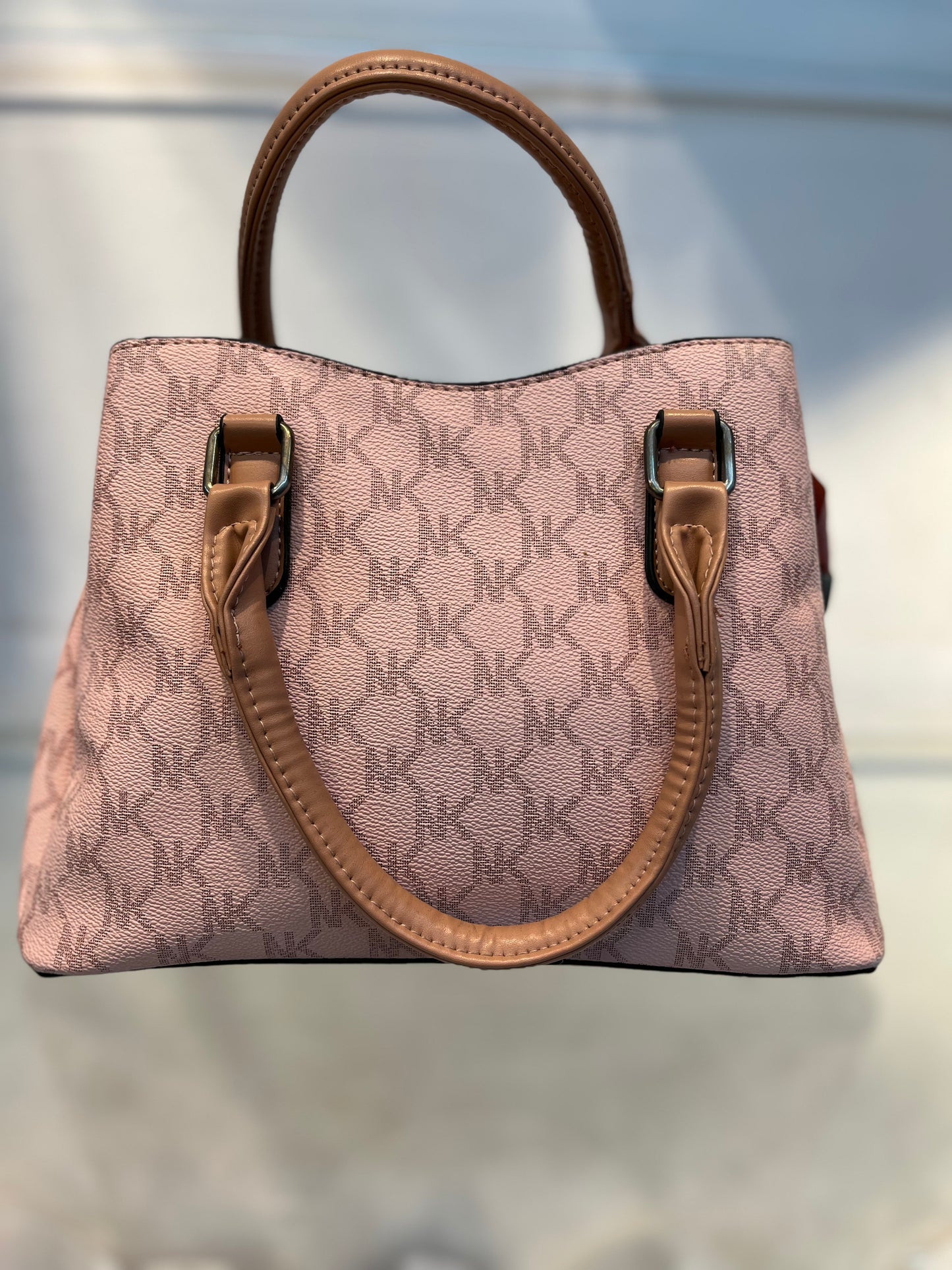 Peach Faux Leather Baguette Handbag with Sling, 3 Compartments & Coin Pouch