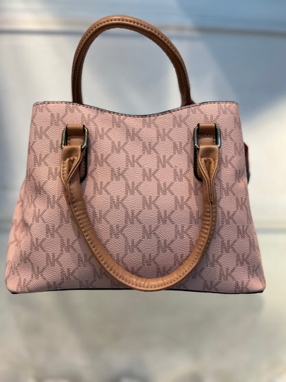 Peach Faux Leather Baguette Handbag with Sling, 3 Compartments & Coin Pouch