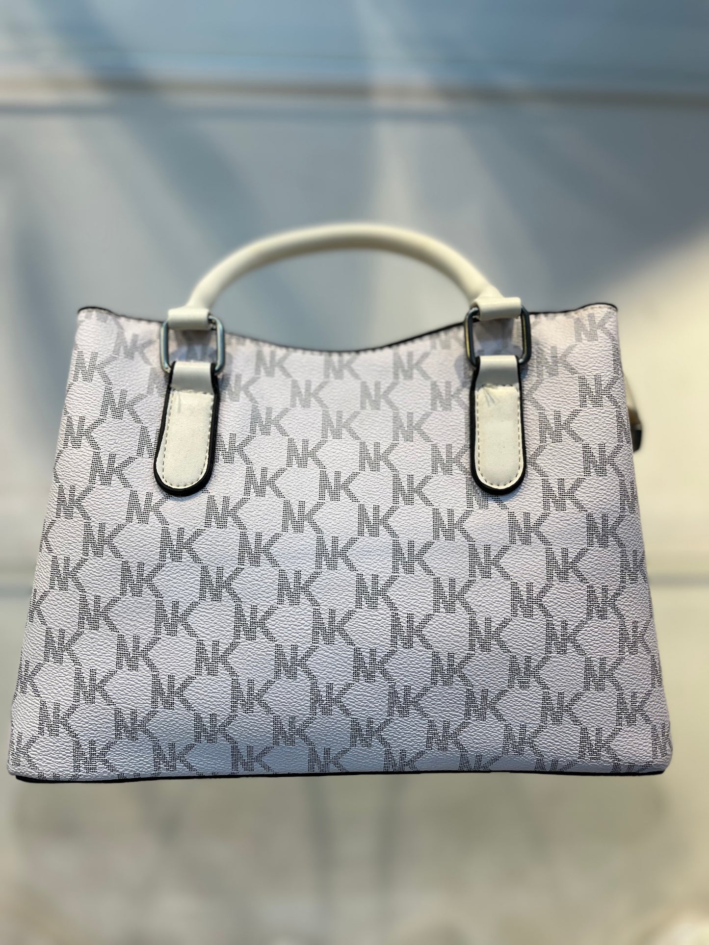 White Faux Leather Baguette Handbag with Sling, 3 Compartments & Coin Pouch