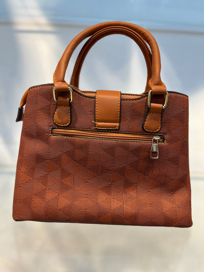 Natural Colour Faux Leather Baguette Handbag with Glare Pouch, 2 Compartments, Side Zip & Back Pocket with Sling