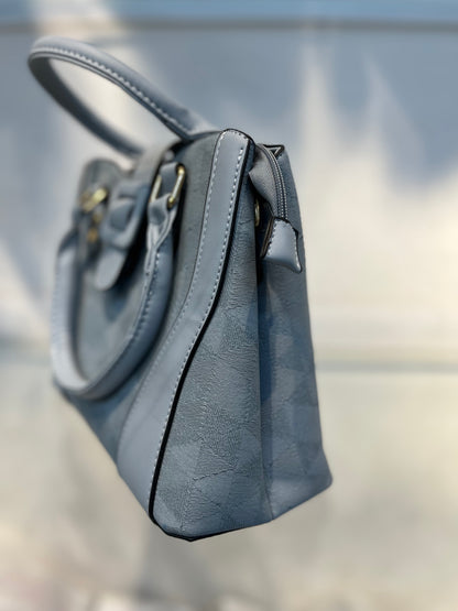 Blue Faux Leather Baguette Handbag with Glare Pouch, 2 Compartments, Side Zip & Back Pocket with Sling