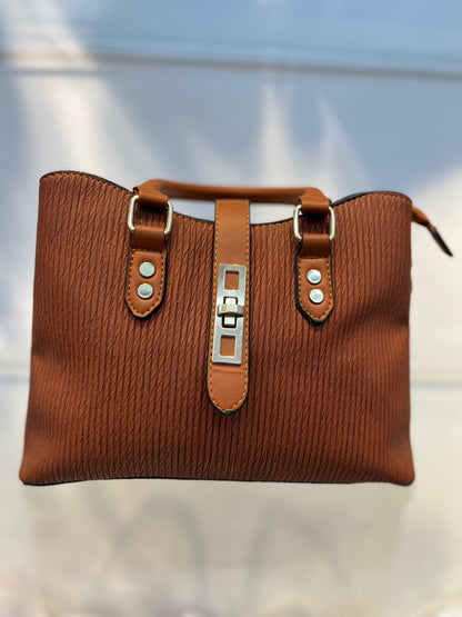 Premium Natural Fabric-Embossed Handbag ,3 Compartments & Back Zip