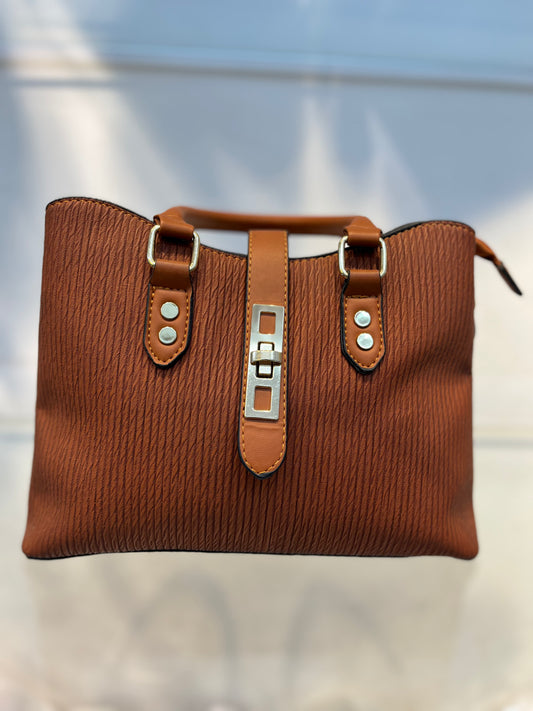 Premium Natural Fabric-Embossed Handbag ,3 Compartments & Back Zip
