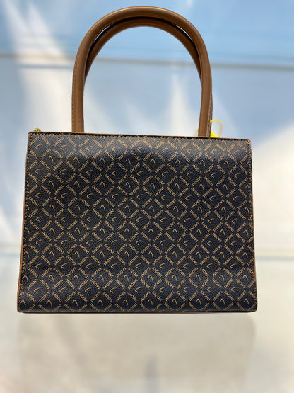 Elegant Monogram Leather Handbag – Brown & Gold Accent