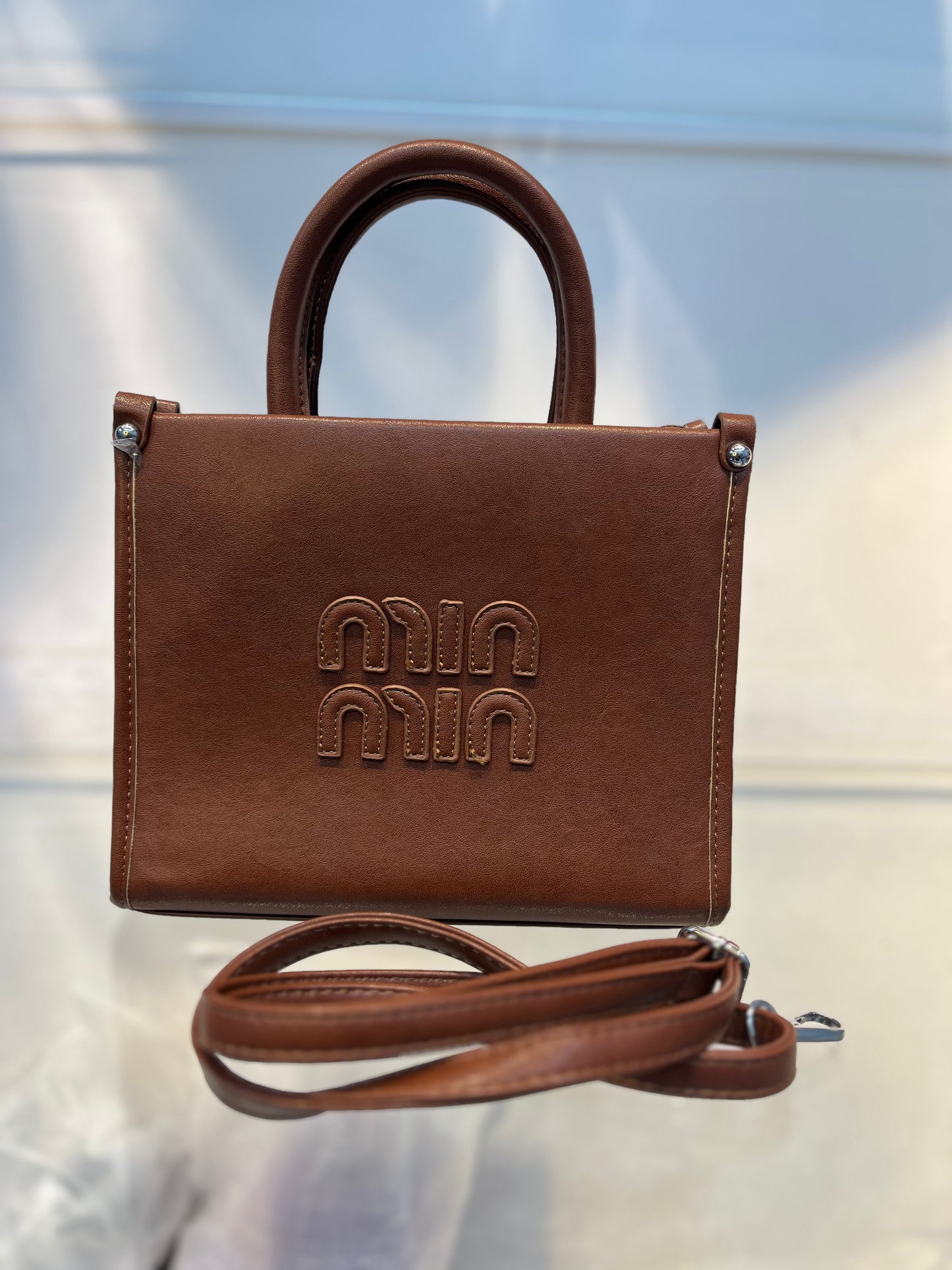Minmin Brown Faux Leather Handbag with Sling