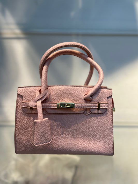 Hermes-Inspired Pink Vegan Faux Leather Handbag with Sling & Metallic Lock