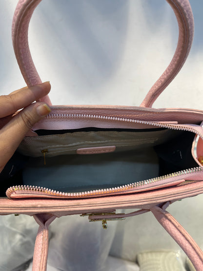 Hermes-Inspired Pink Vegan Faux Leather Handbag with Sling & Metallic Lock