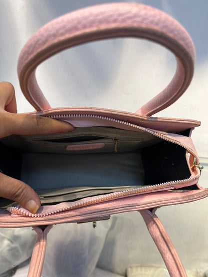 Hermes-Inspired Beige Pink Vegan Faux Leather Handbag with Sling & Metallic Lock