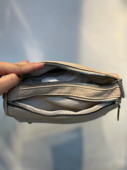Beige Textured Vegan Leather Sling Bag | Zip Pocket-02