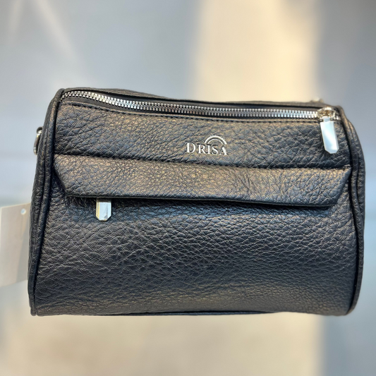 Black Textured Vegan Leather Sling Bag | Zip Pocket-02