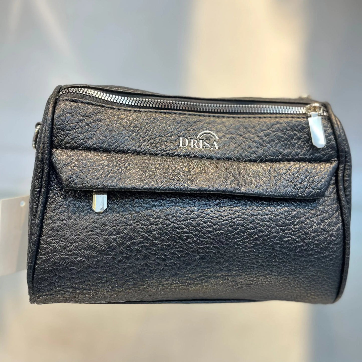 Black Textured Vegan Leather Sling Bag | Zip Pocket-02