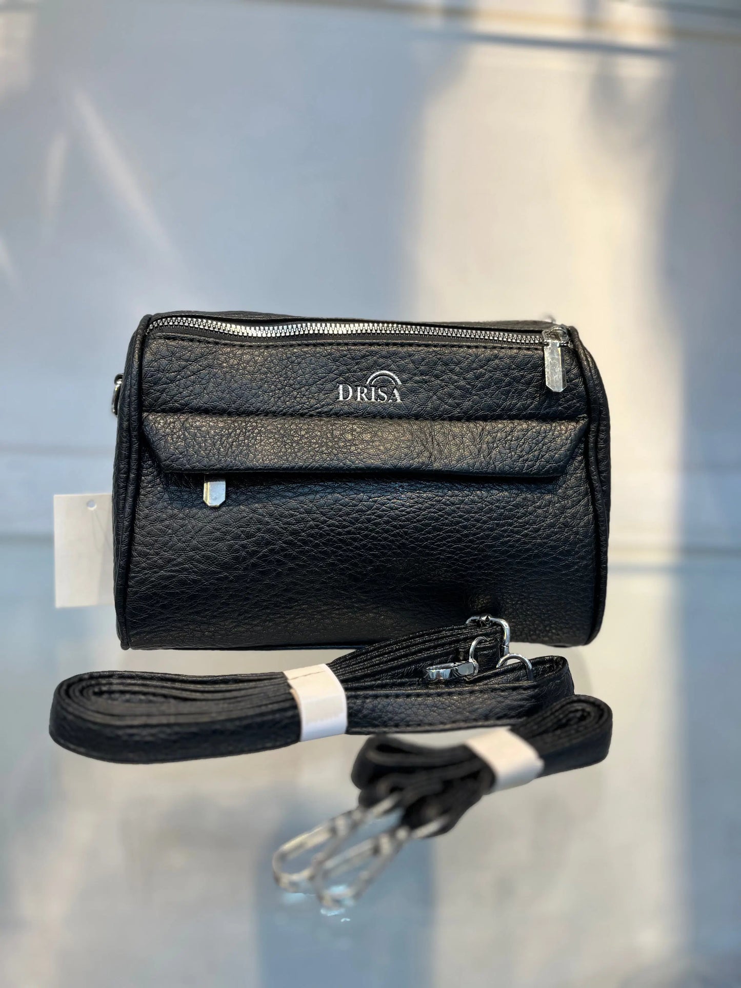 Black Textured Vegan Leather Sling Bag | Zip Pocket-02