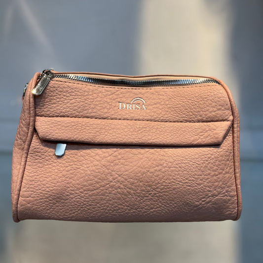 Pink Textured Vegan Leather Sling Bag | Zip Pocket-02