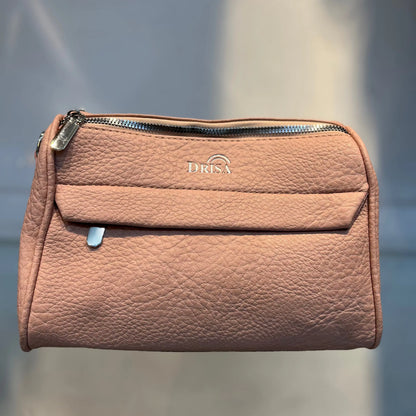 Pink Textured Vegan Leather Sling Bag | Zip Pocket-02